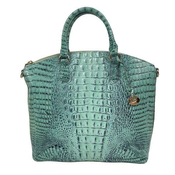 Brahmin Large Duxbury Satchel Bag Biscay Melbourne Blue Green Leather Croc - Picture 4 of 12